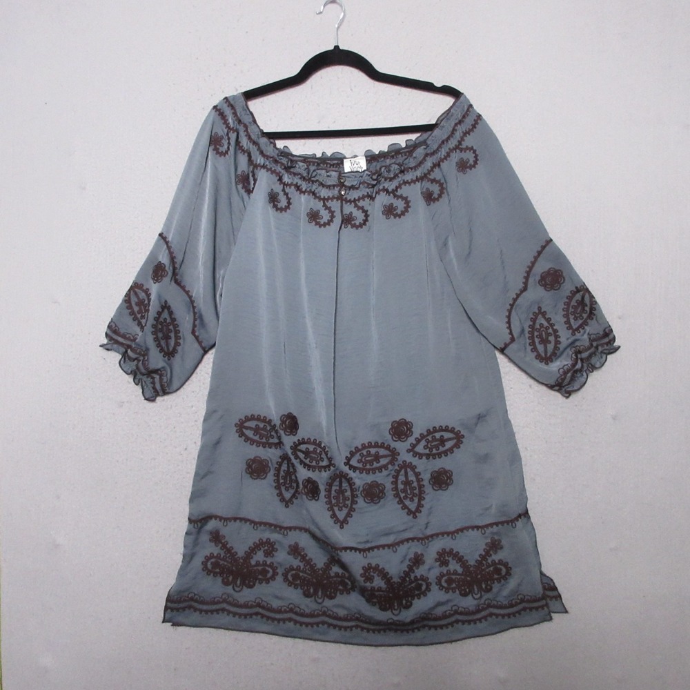 Ivy Jane Dress Small Floral Embroidered Shift Boho Relaxed Fit Beach Vacation